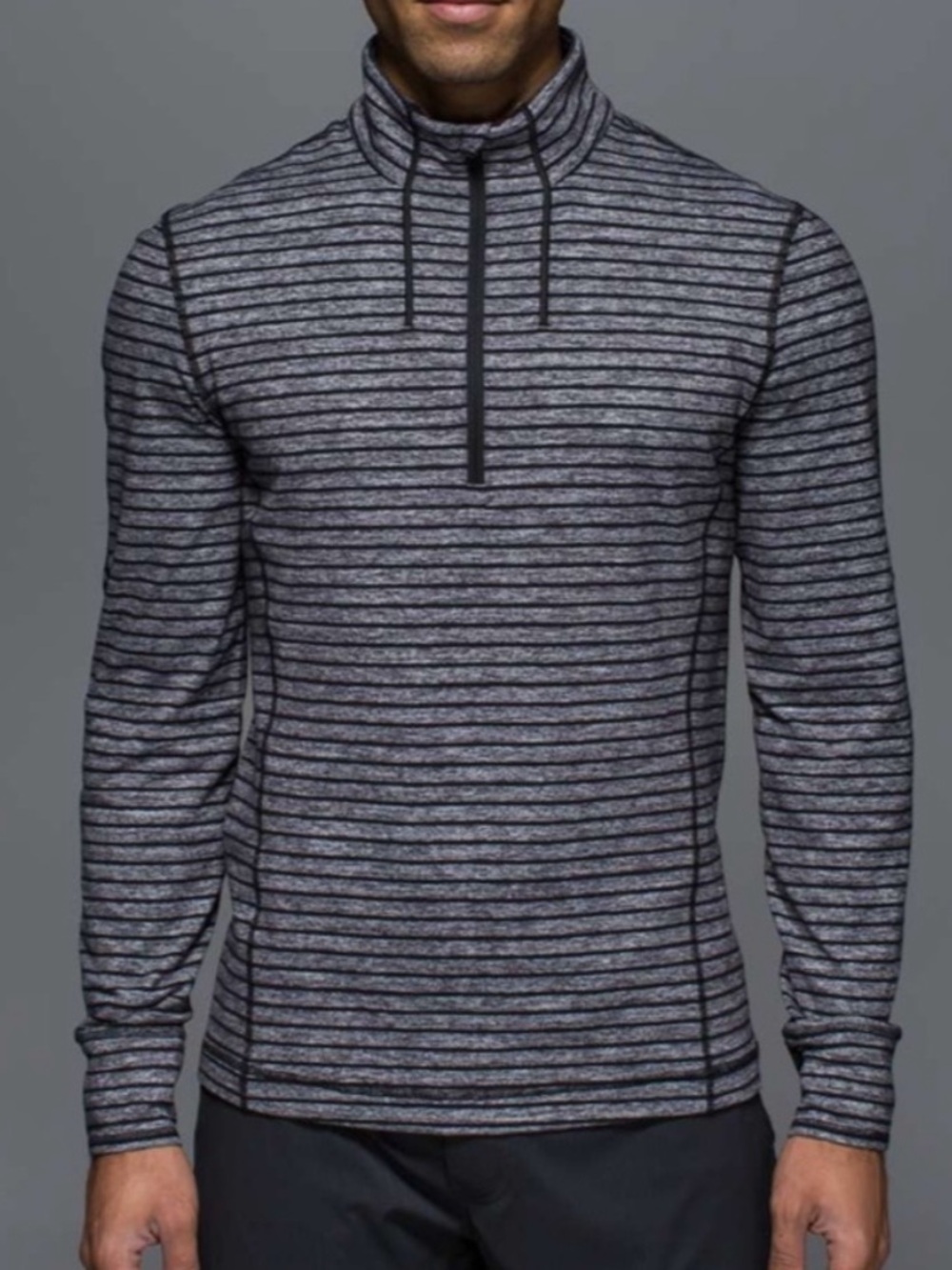 Lululemon Sweat Session 1/2 Zip Raven Stripe Black Heathered Black Medium Shirt